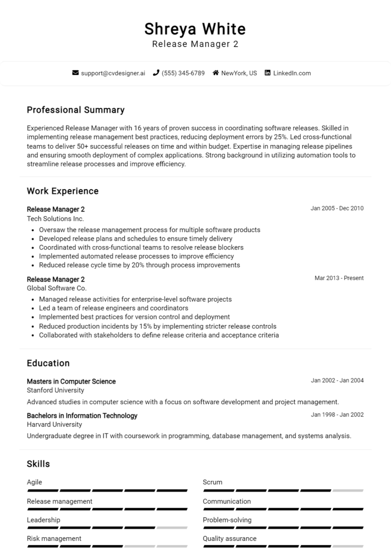 Release Manager Resume Example for 2025: Top CV Skills
