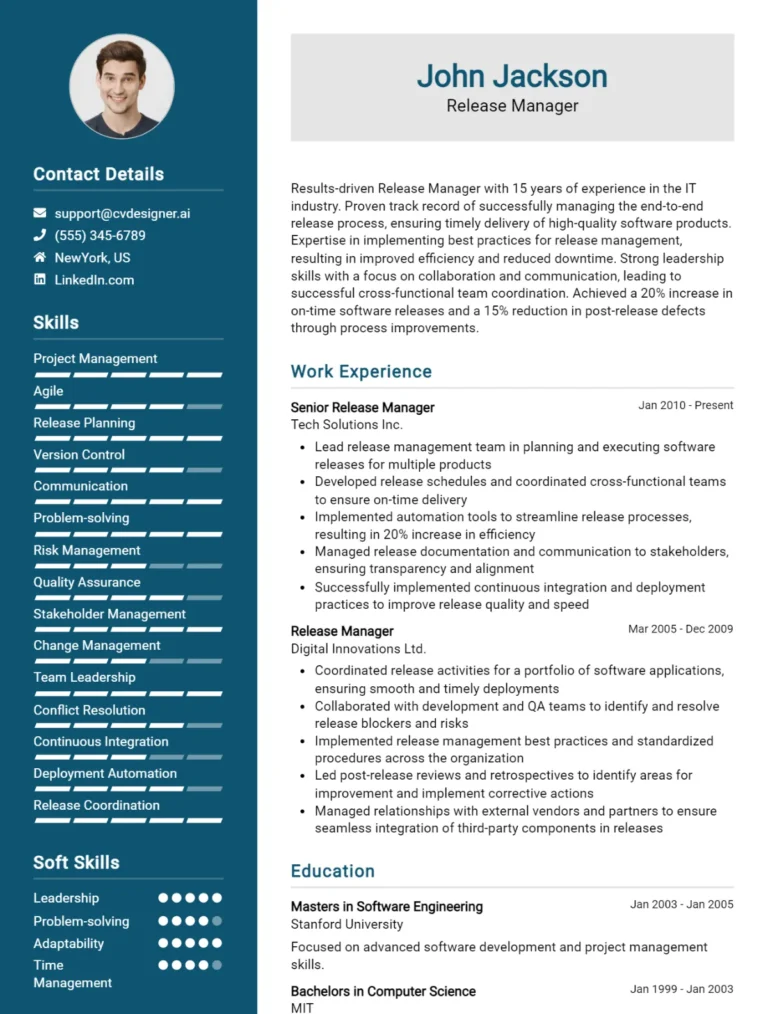 Release Manager CV Example For 2025: Proven Tips & Templates