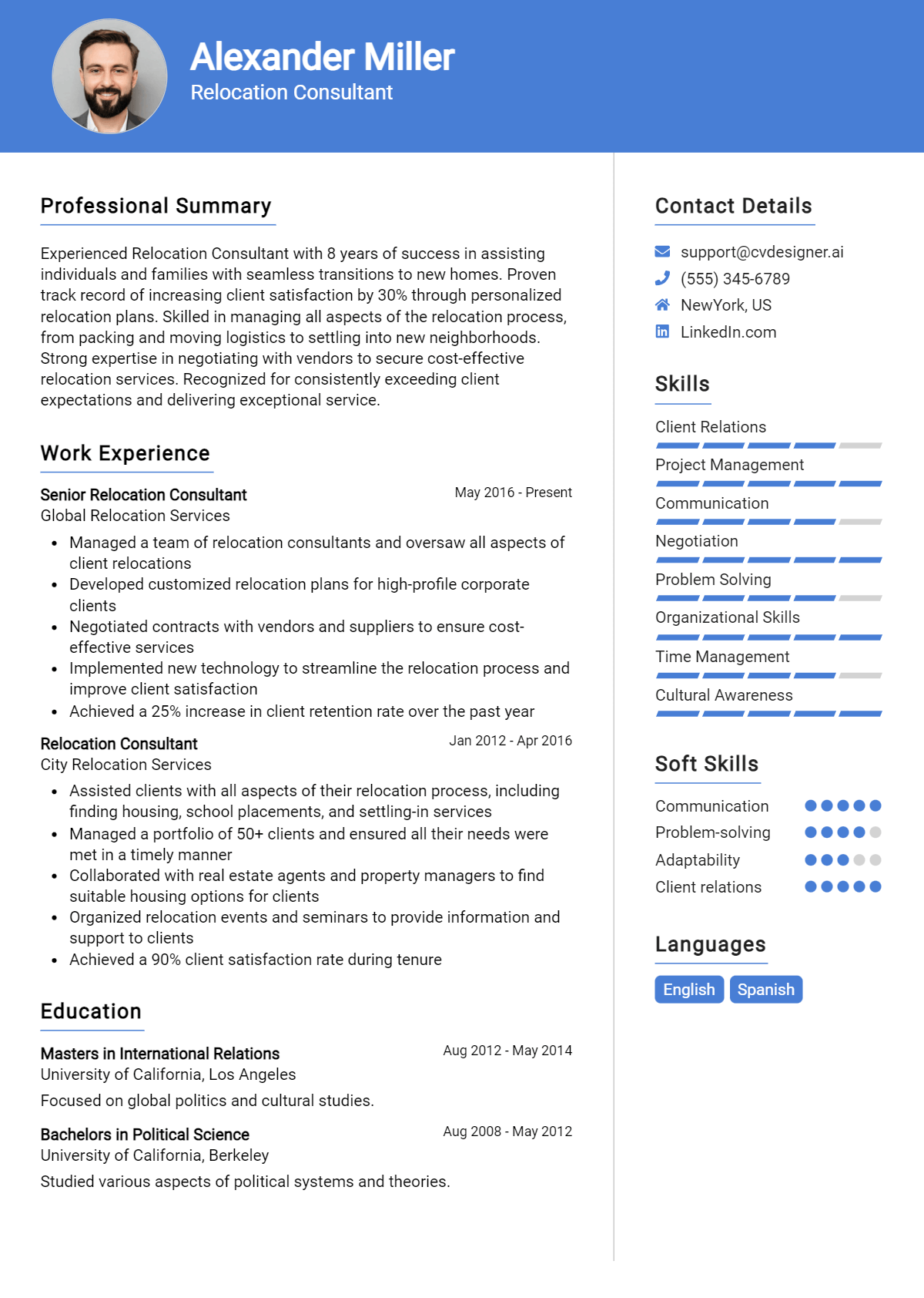 Relocation Consultant Resume Example