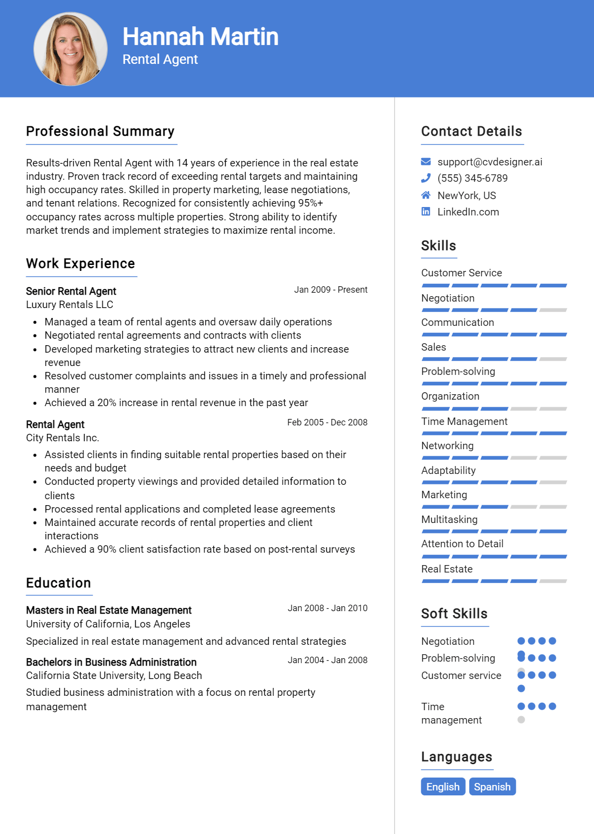 Rental Agent Resume Example