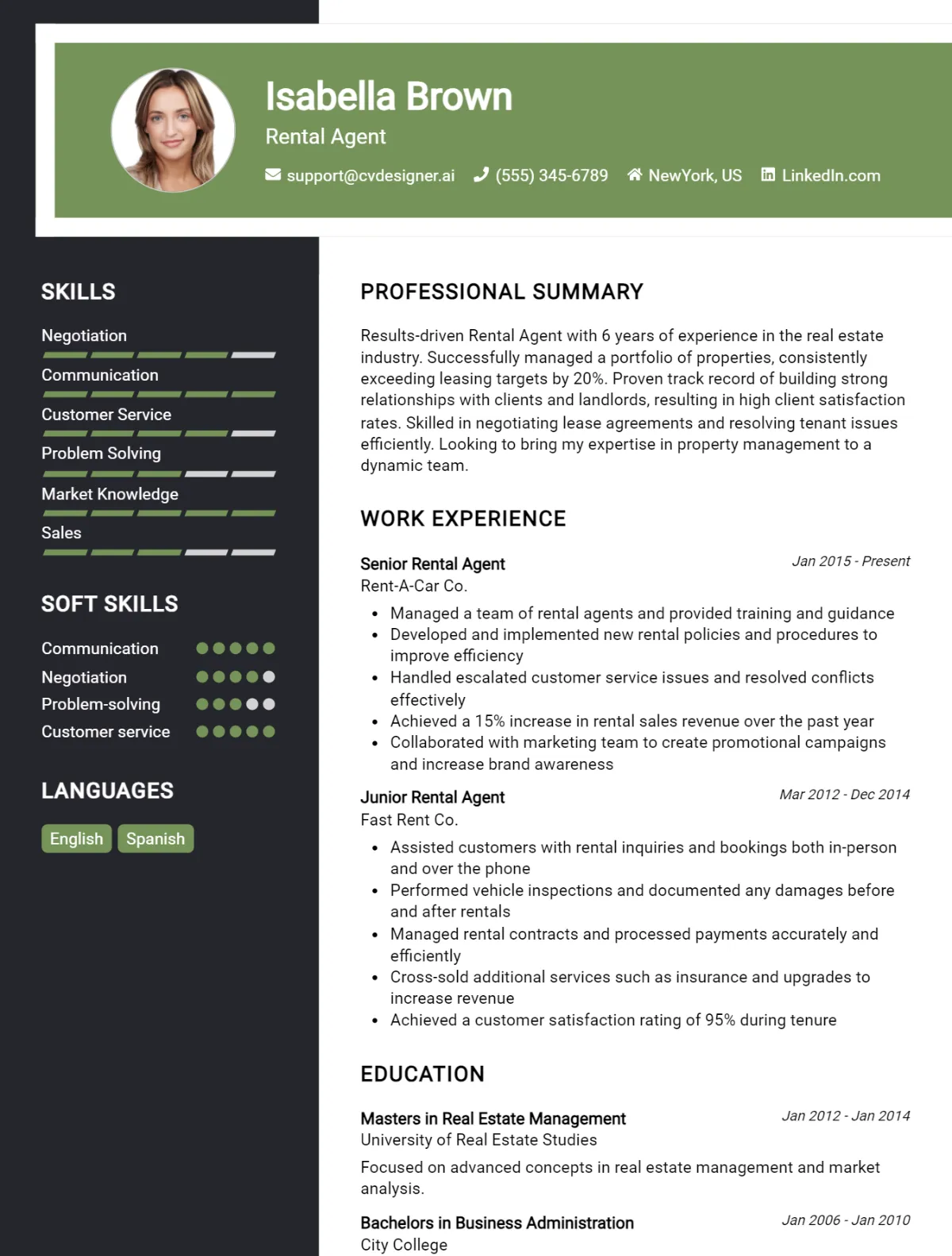 Rental Agent CV Example