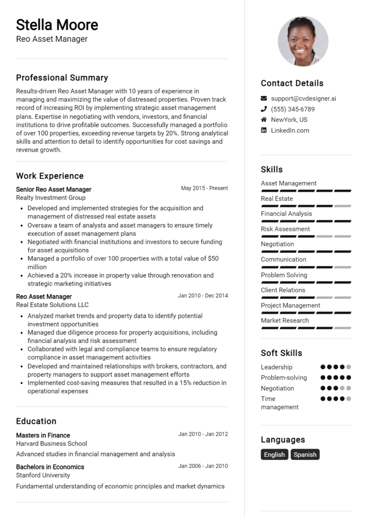 Reo Asset Manager Resume Example for 2024: Free Downloadable Templates ...