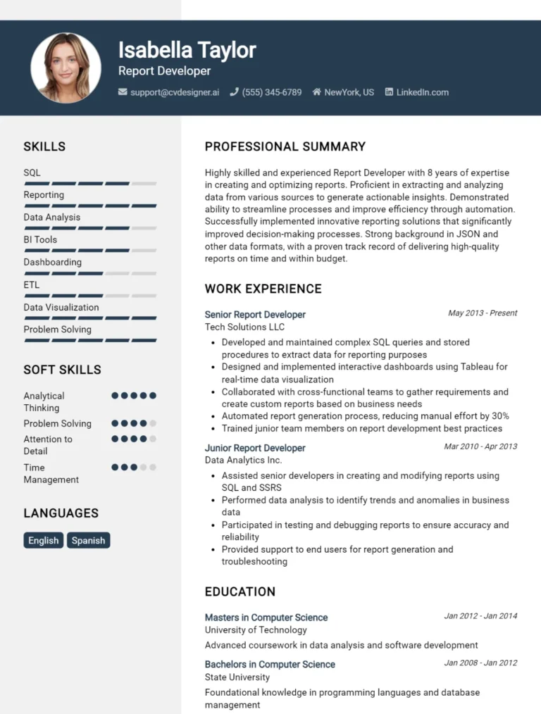 Report Developer CV Example For 2025: Tips & Templates