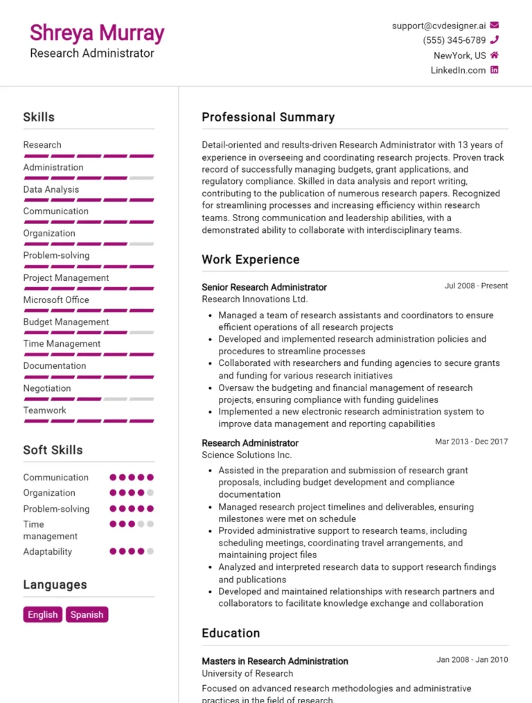 Research Administrator CV Example For 2025: Effective CV Writing Tips