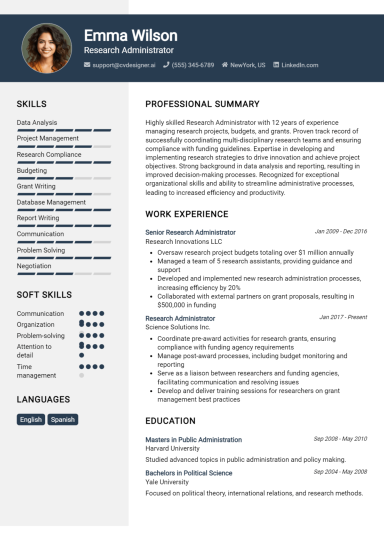 Research Administrator Resume Example for 2025: How to Craft a Winning CV