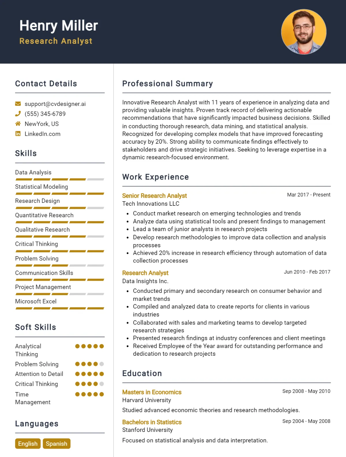 Research Analyst CV Example