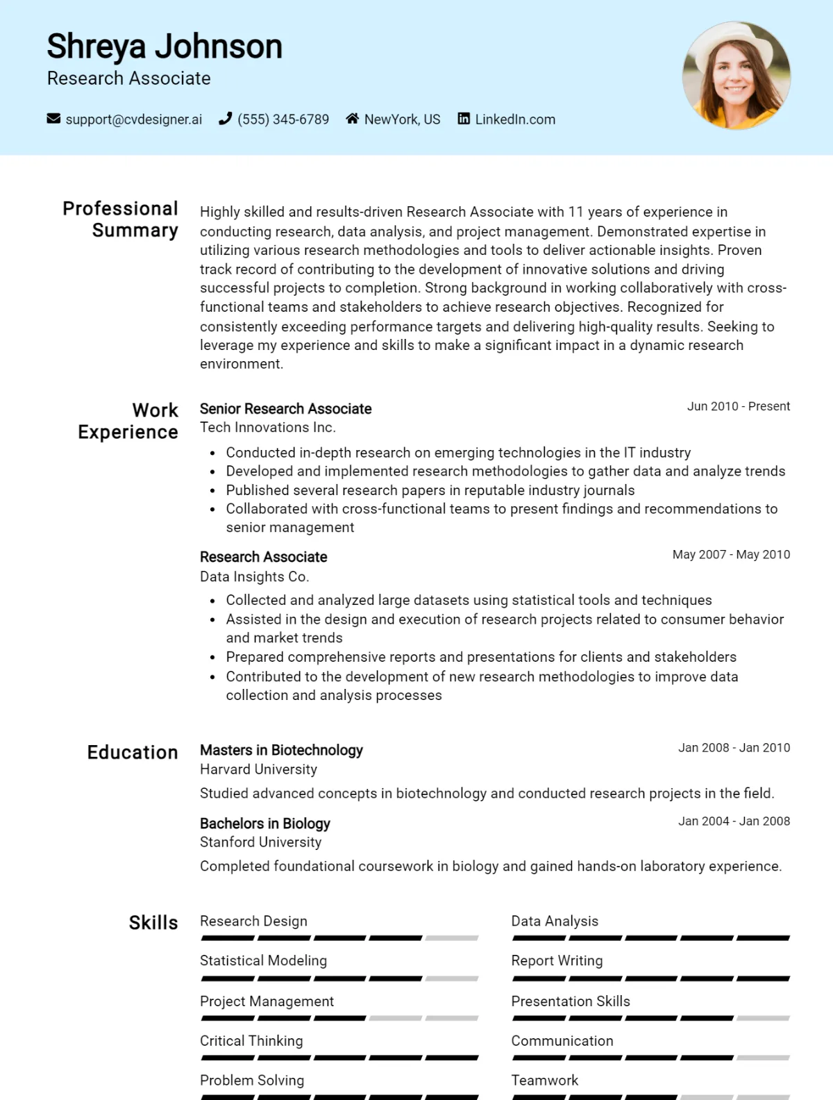 Research Associate CV Example