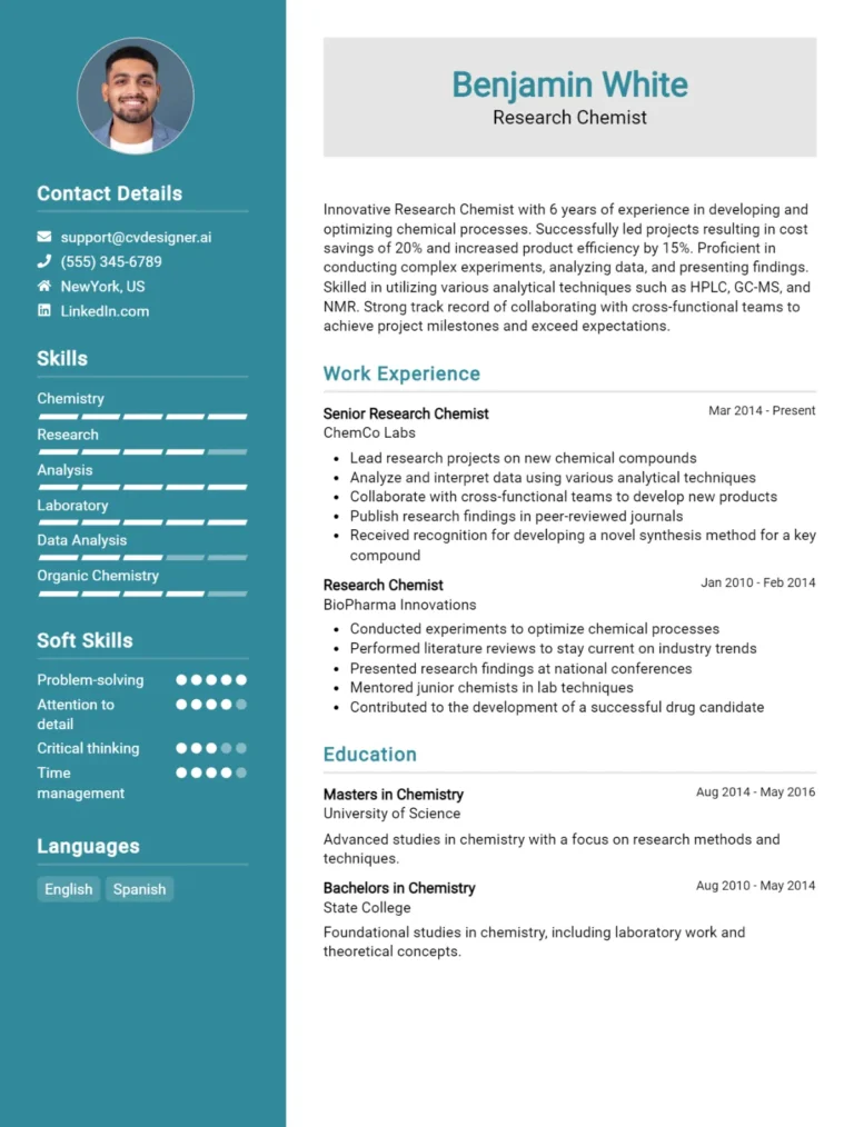Research Chemist CV Example For 2025: Samples & Best Practices