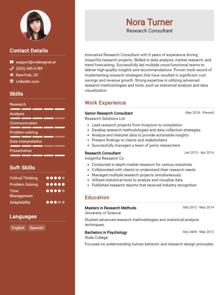 Research Consultant CV Example For 2025: Best Tips & Templates
