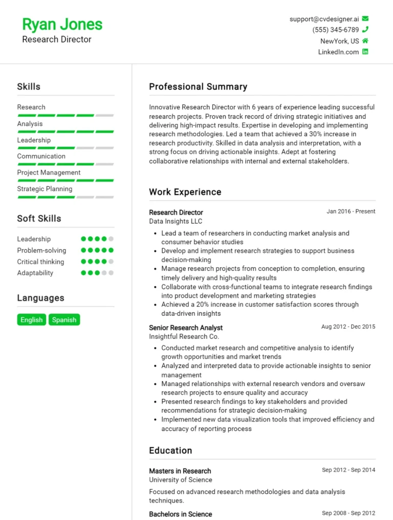 Research Director CV Example For 2025: Top CV Skills