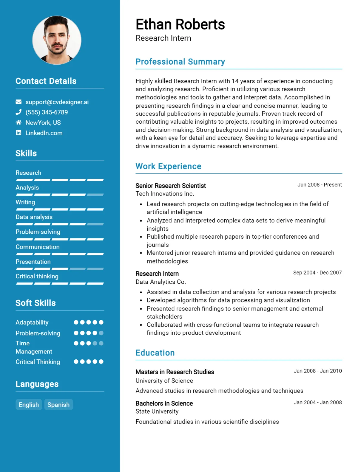 Research Intern CV Example