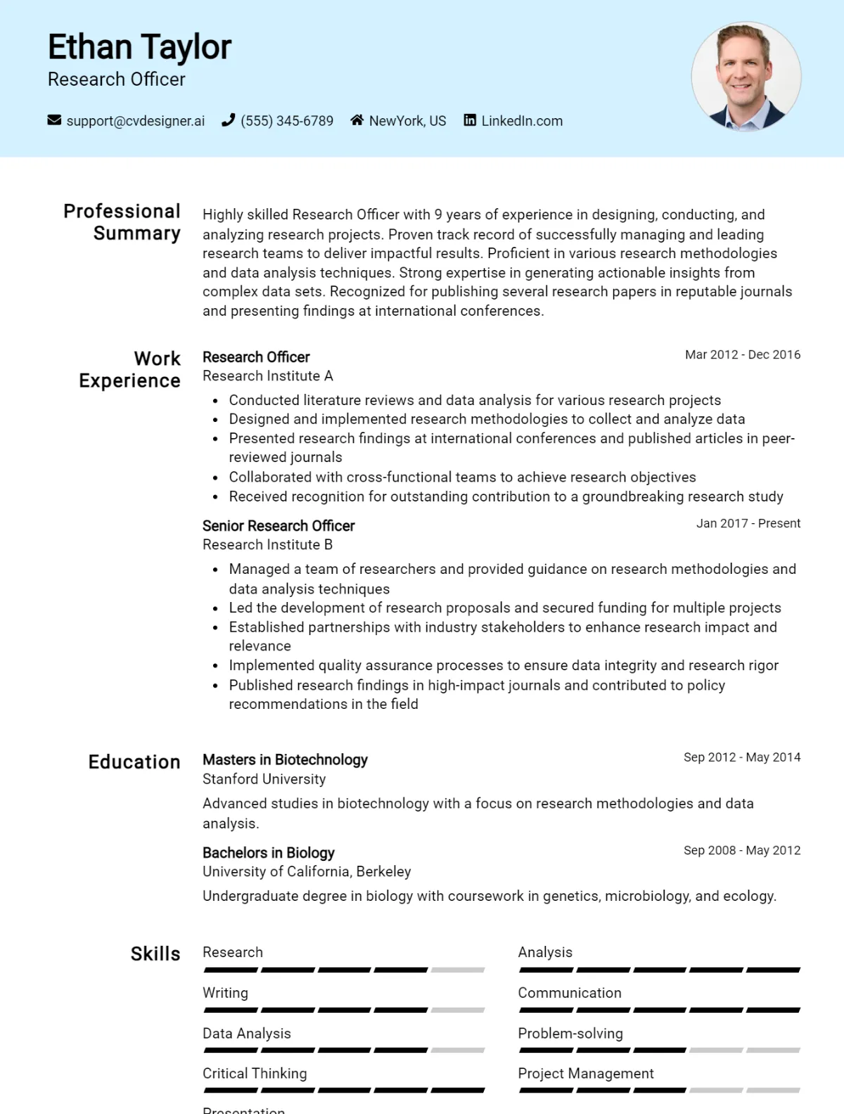 Research Officer CV Example