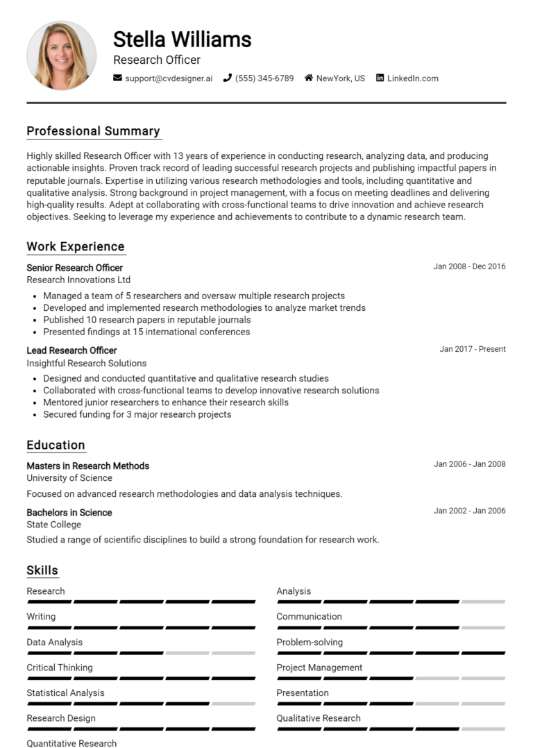 Research Officer Resume Example for 2025: How to Craft a Winning CV