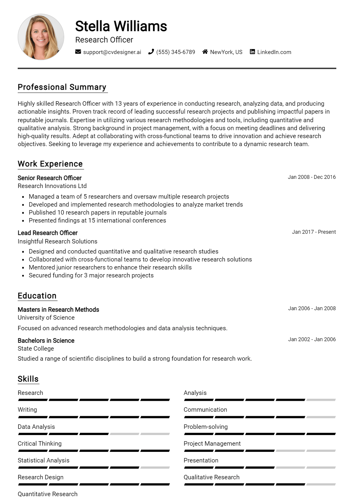 Research Officer Resume Example