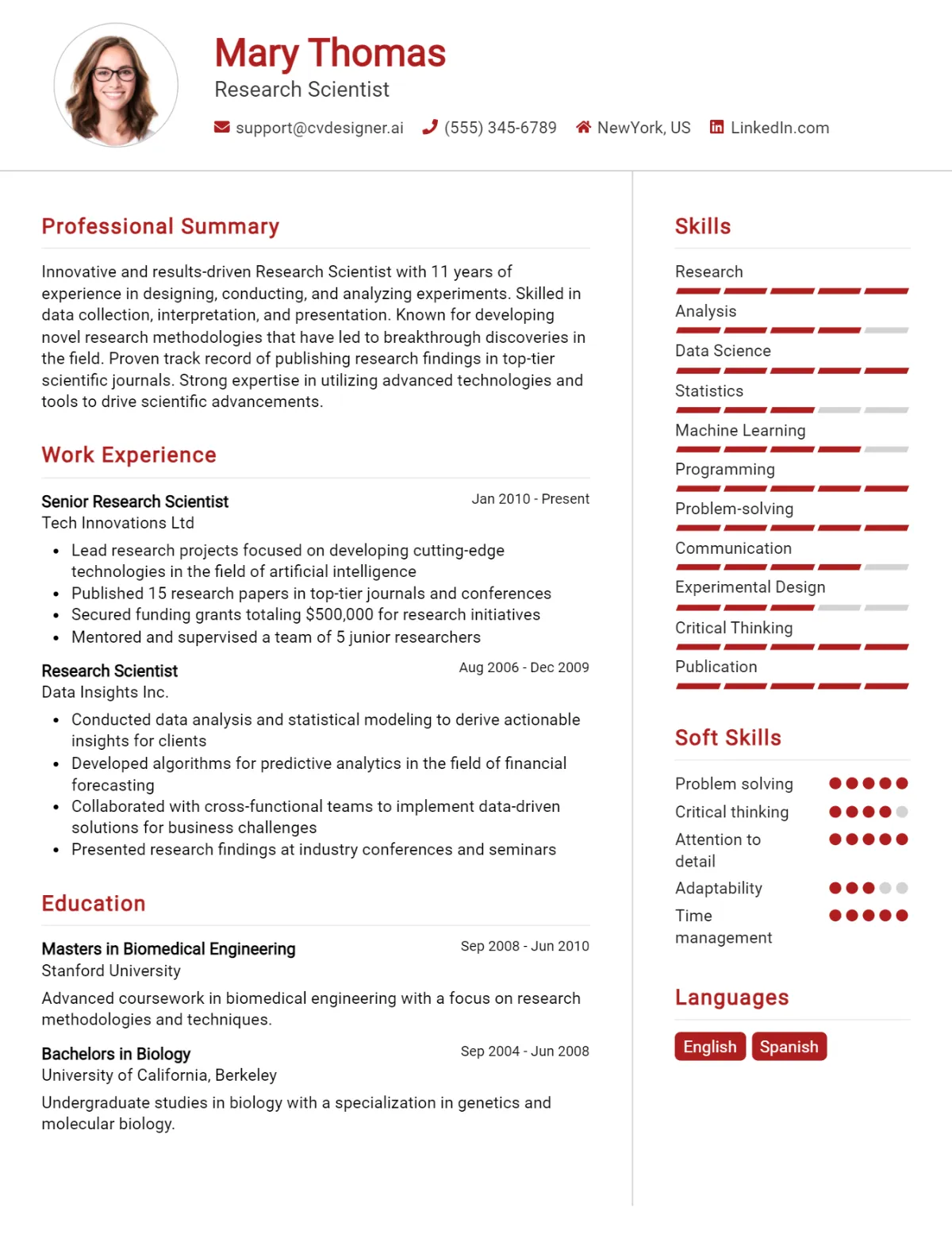 Research Scientist CV Example