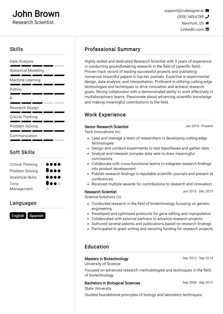 12 Research Scientist Resume Examples & Templates for 2025