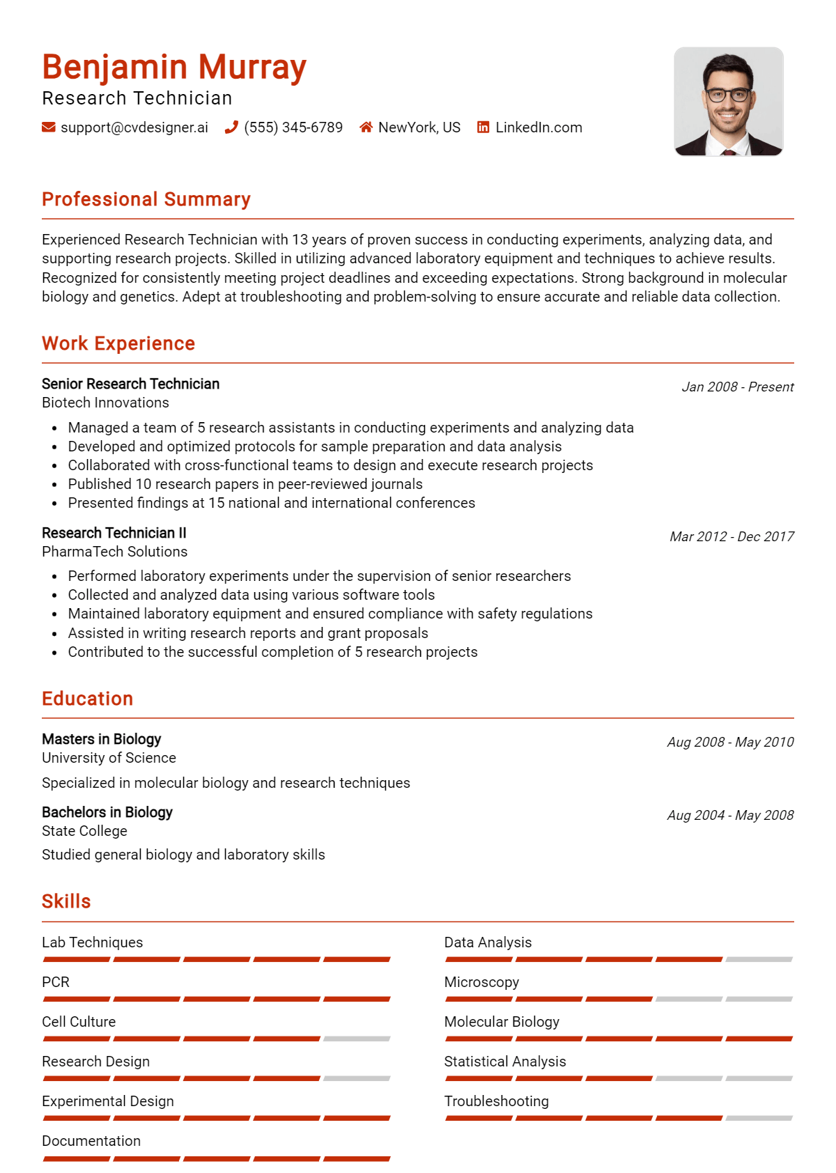 Research Technician Resume Example
