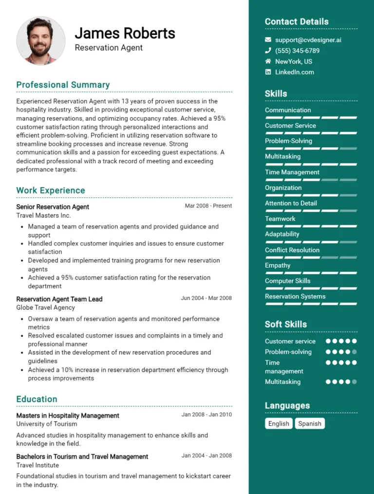 Reservation Agent CV Example For 2025: Effective CV Writing Tips