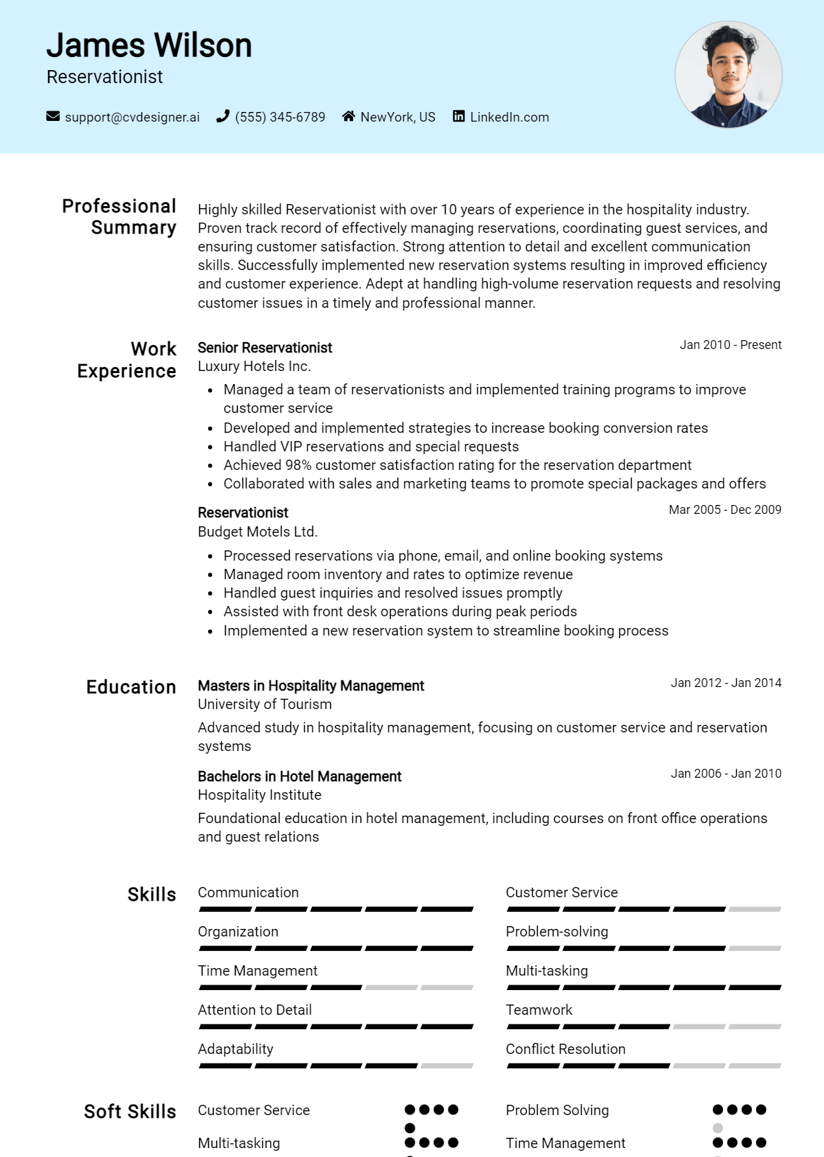 Reservationist Resume Example