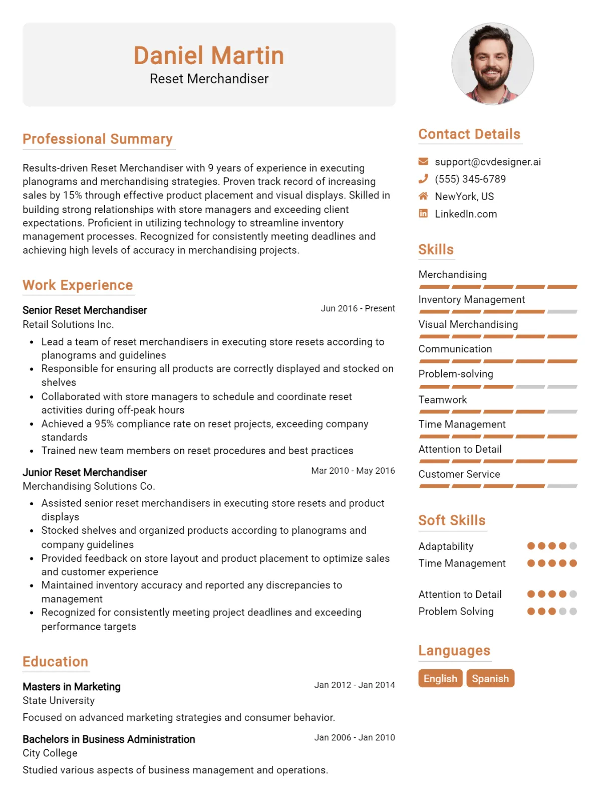 Reset Merchandiser CV Example