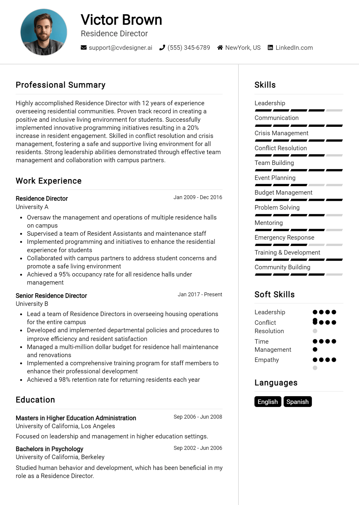 Residence Director Resume Example