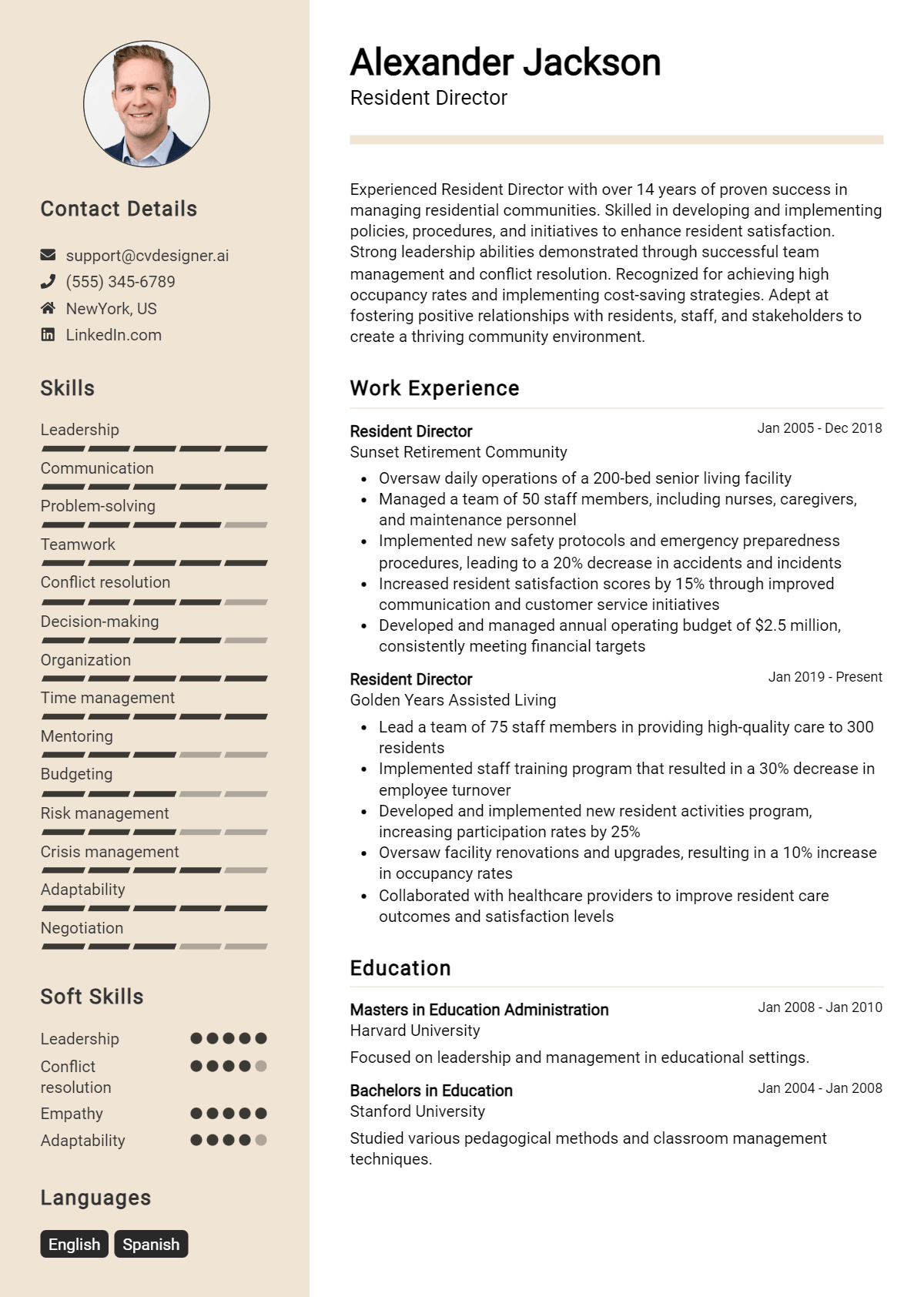 Resident Director Resume Example