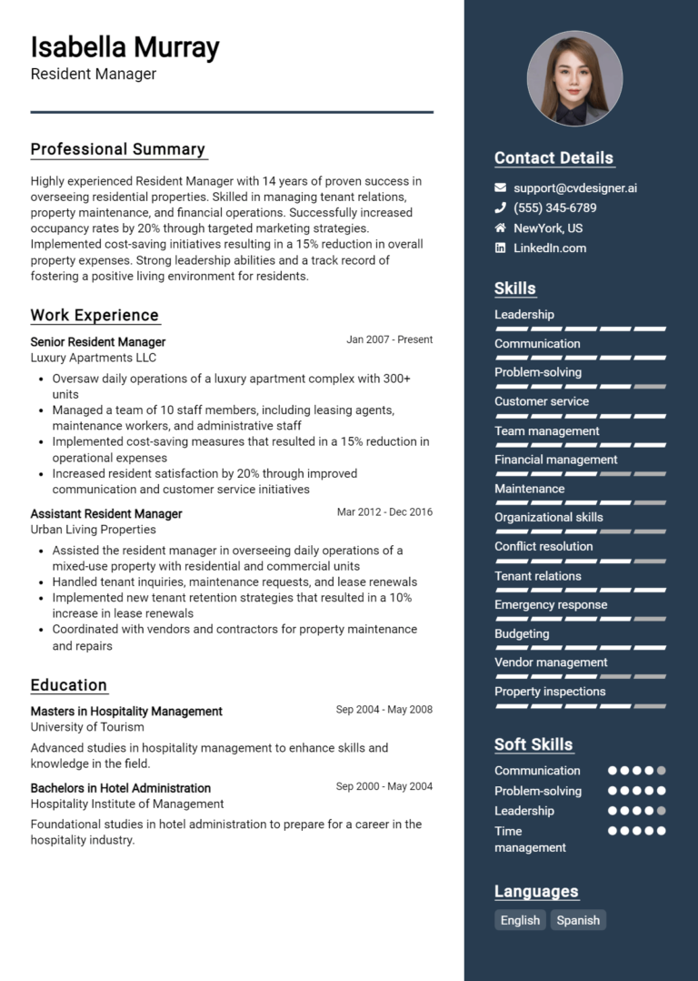 Resident Manager Resume Example for 2025: Writing Guide