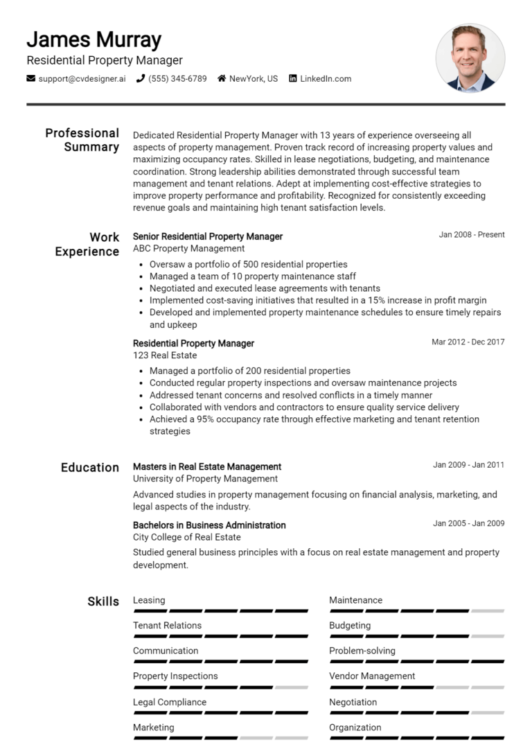 9 Residential Property Manager Resume Examples for 2025: Samples & Best Practices