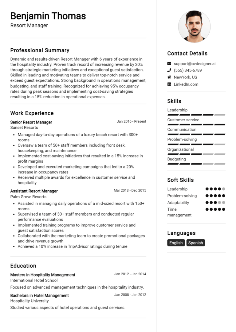 Resort Manager Resume Example for 2025: Top CV Skills