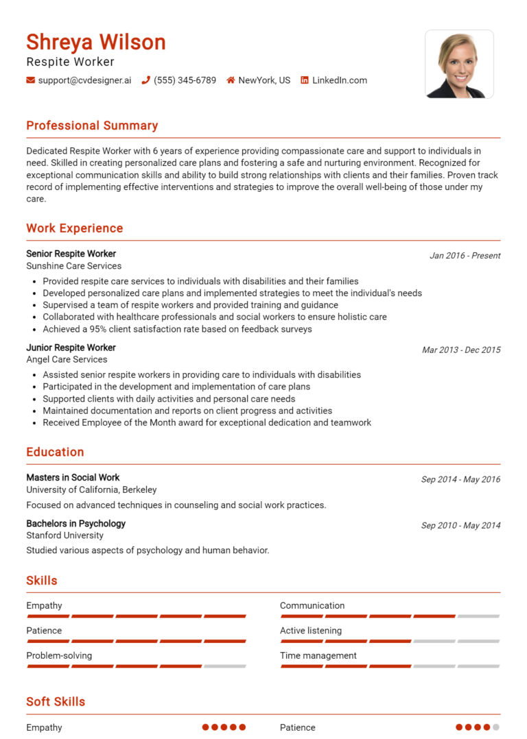 Respite Worker Resume Example for 2025: Best Writing Tips