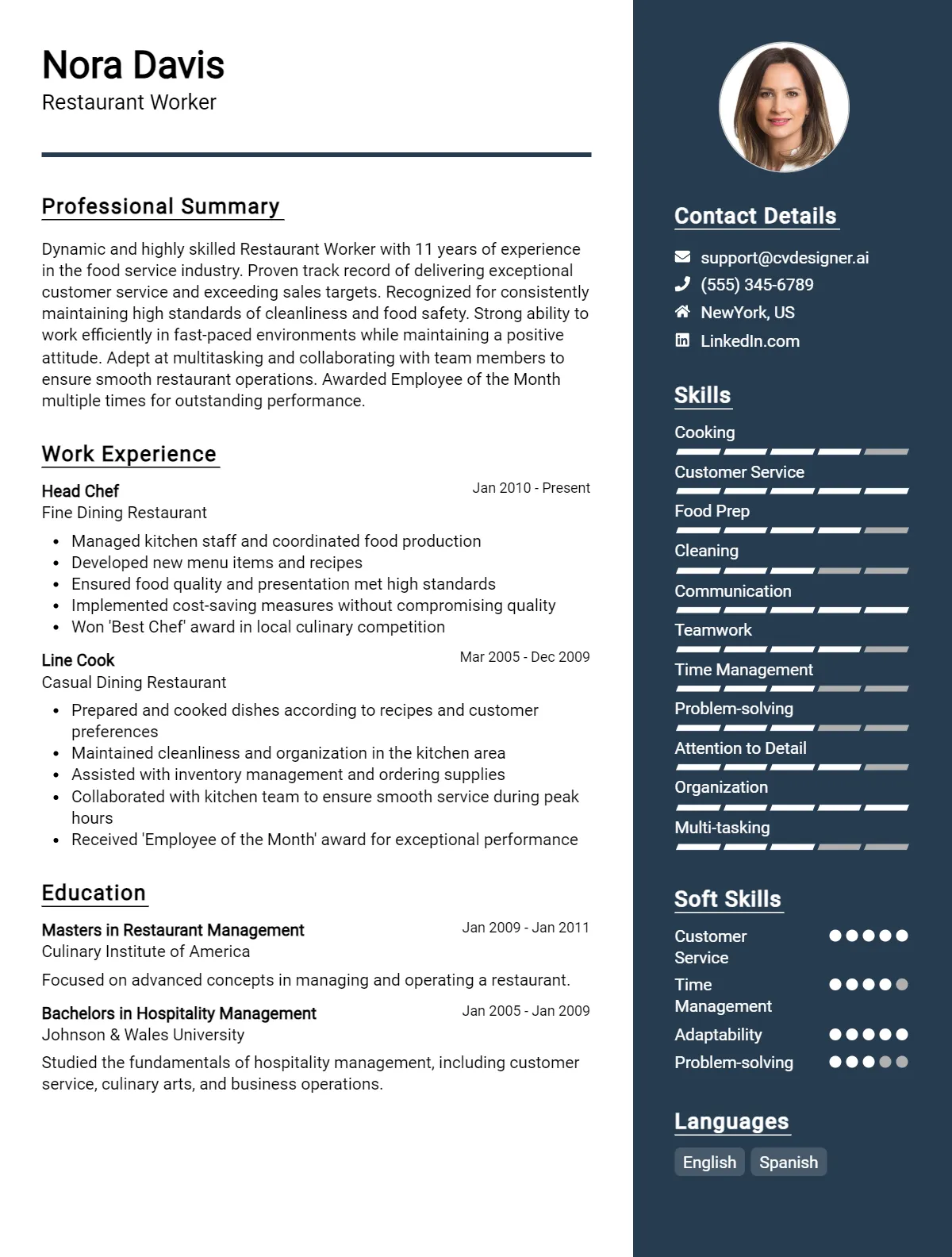 Restaurant Worker CV Example