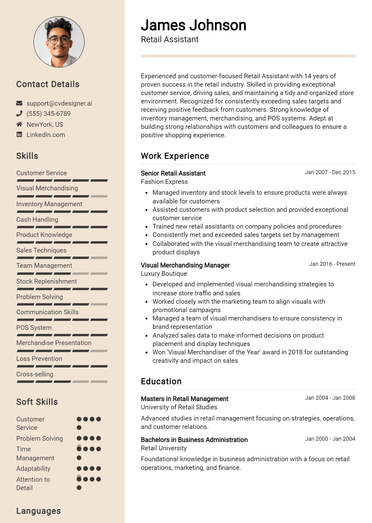 Retail Assistant Resume Example