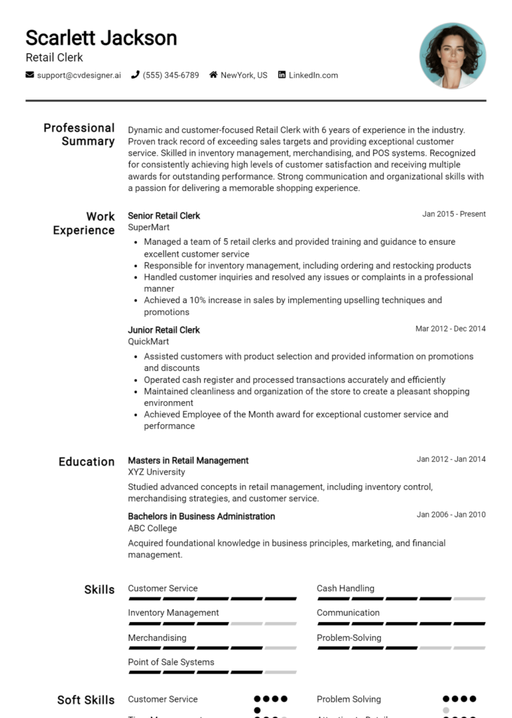 18 Retail Sales Resume Examples And Templates for 2024 - CVDesigner.ai