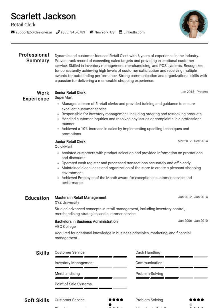 18 Retail Clerk Resume Examples And Templates for 2025