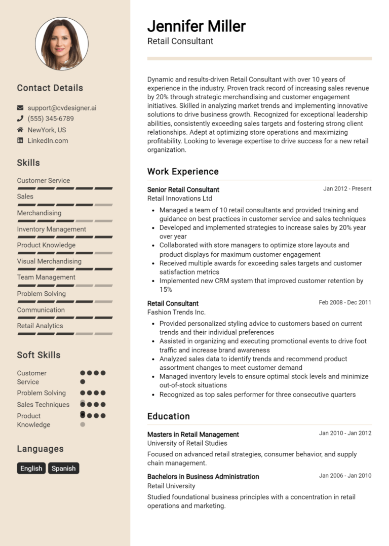 18 Retail Consultant Resume Examples And Templates for 2025