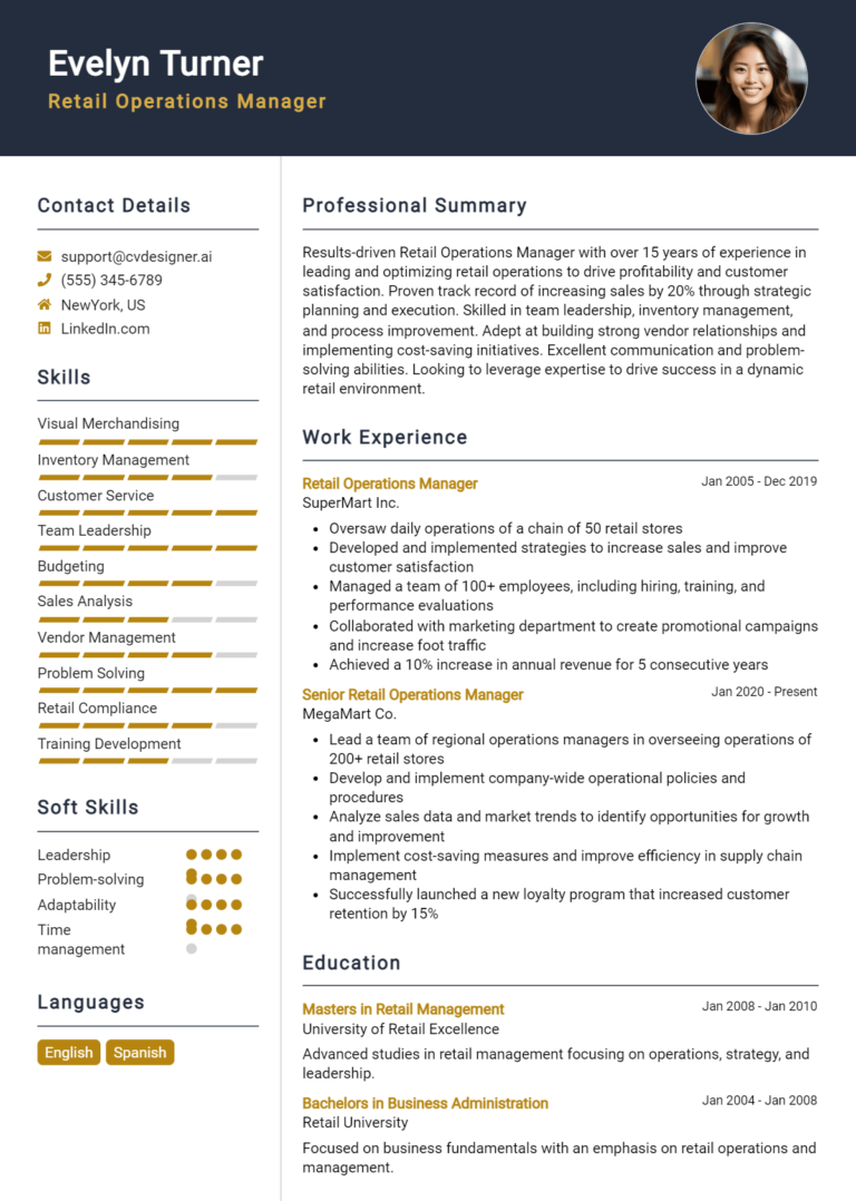 Retail Operations Manager Resume Example for 2025: Best Formatting Tips
