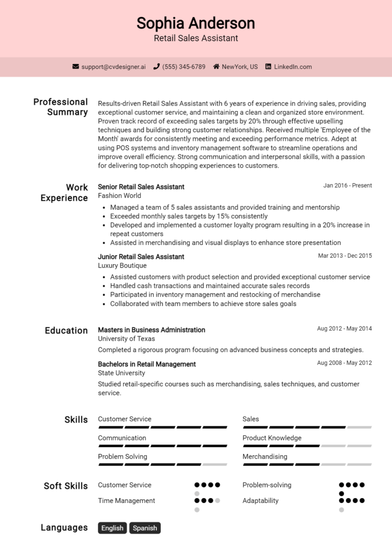 18 Retail Sales Assistant Resume Examples And Templates for 2025