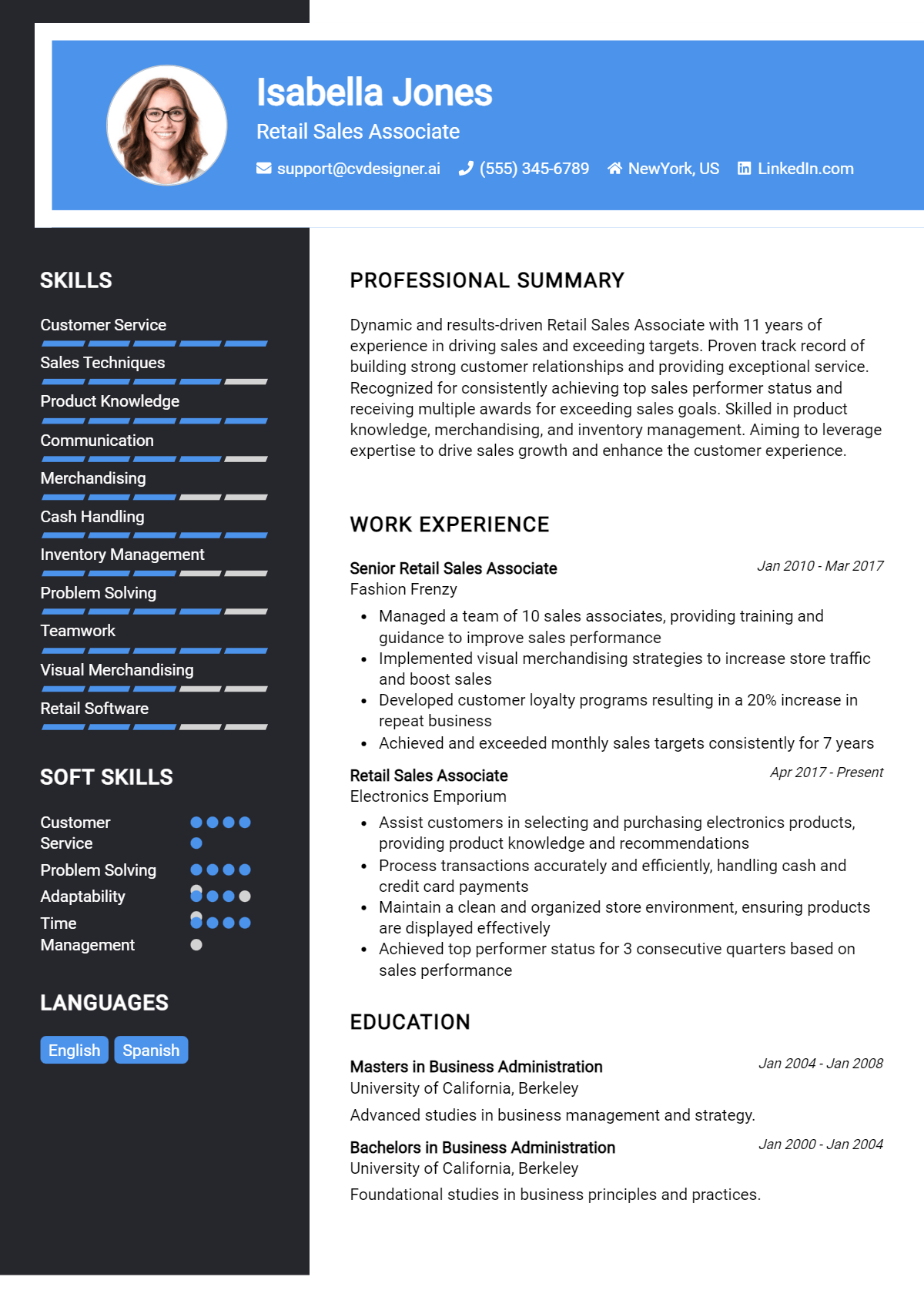 Retail Sales Associate Resume Example