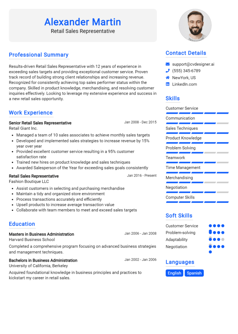18 Retail Sales Representative Resume Examples And Templates for 2025 1 18 Retail Sales Representative Resume Examples And Templates for 2025