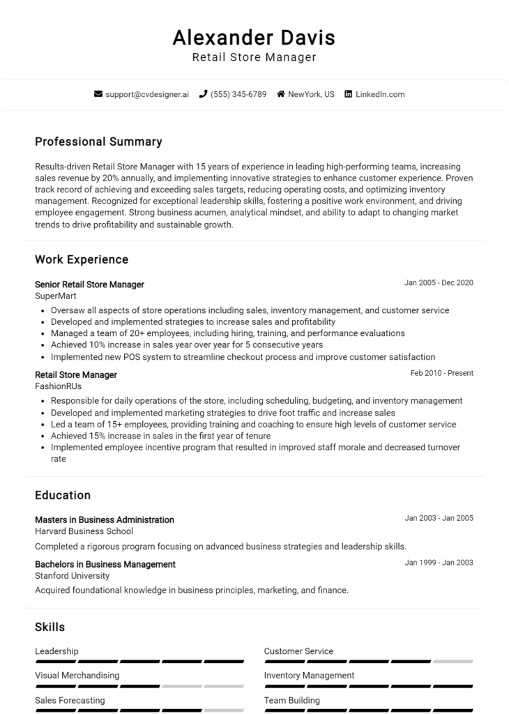 18 Retail Manager Resume Examples And Templates for 2024 - CVDesigner.ai