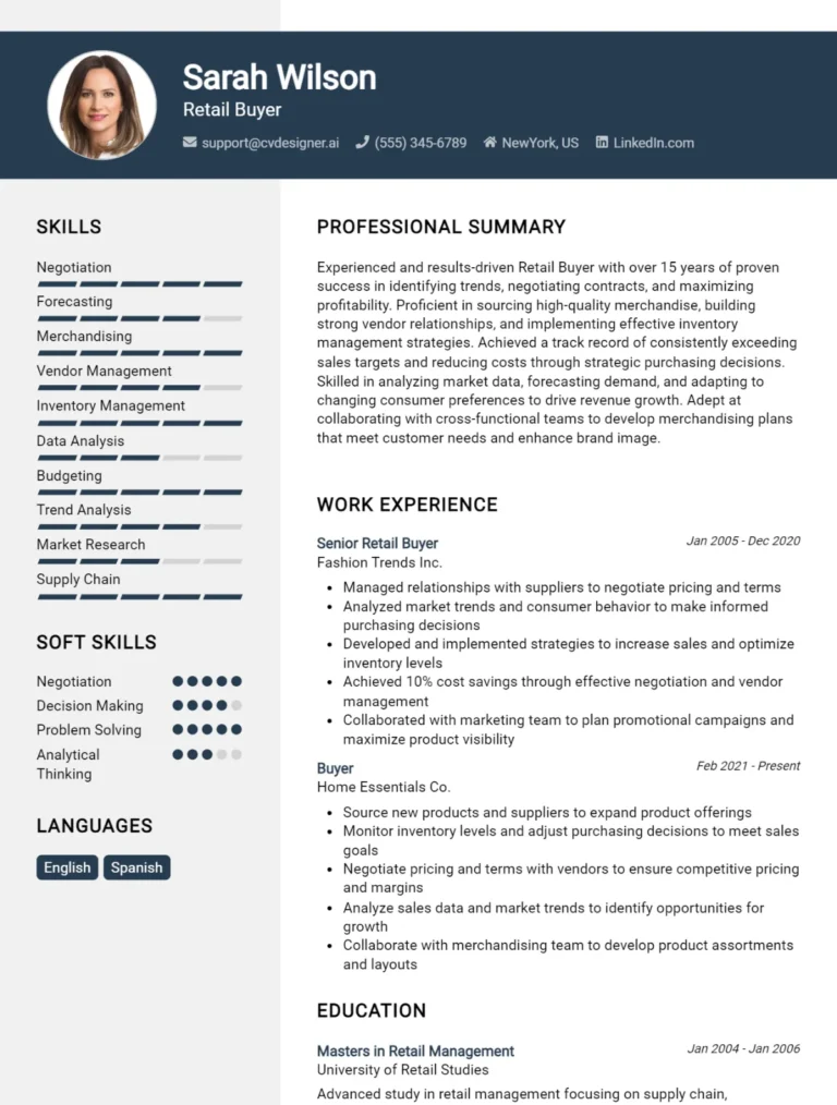 Retail Buyer CV Example For 2025: Samples & Best Practices
