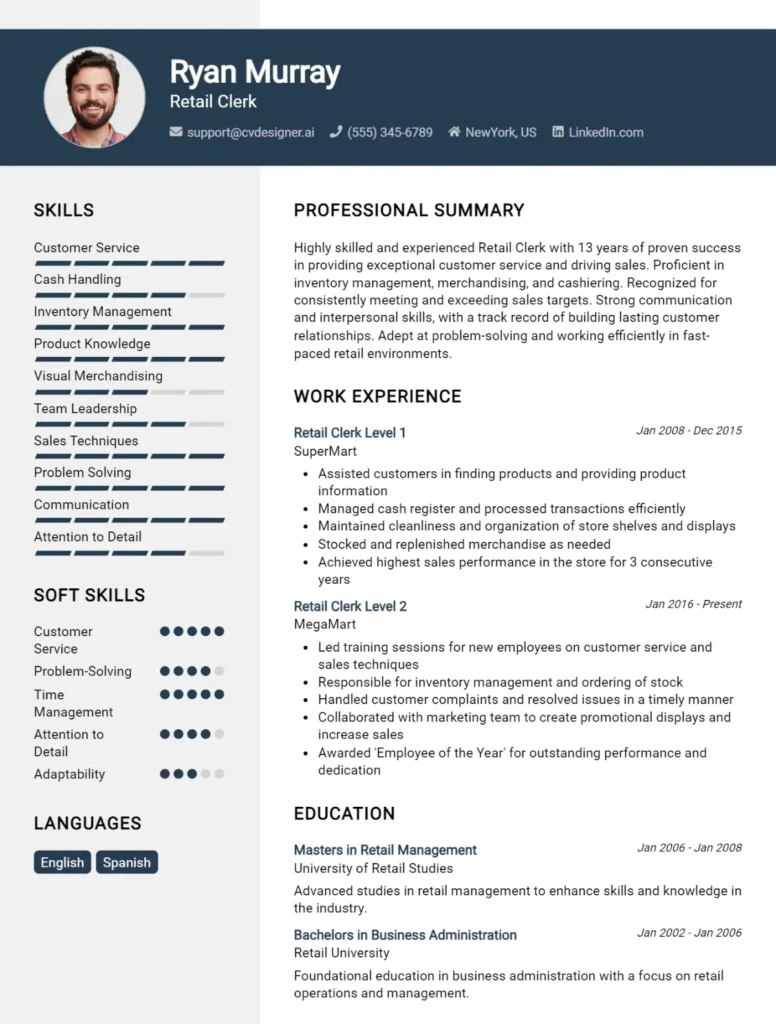 Retail Clerk CV Example