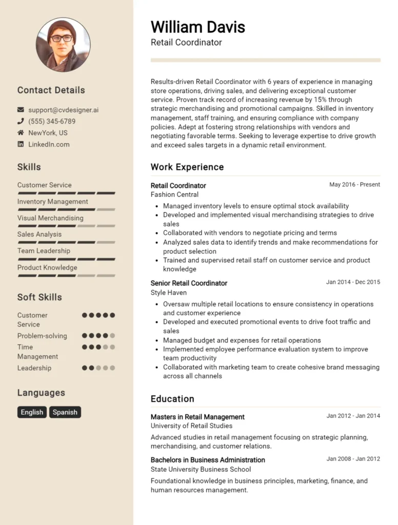 Retail Coordinator CV Example