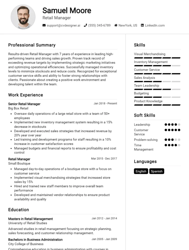 22 Retail Manager CV Examples And Templates For 2025