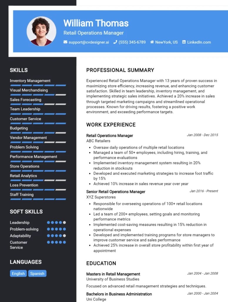 Retail Operations Manager CV Example