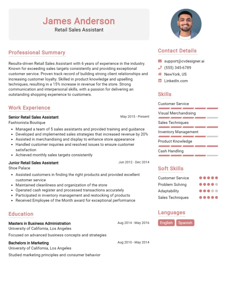 Retail Sales Assistant CV Example