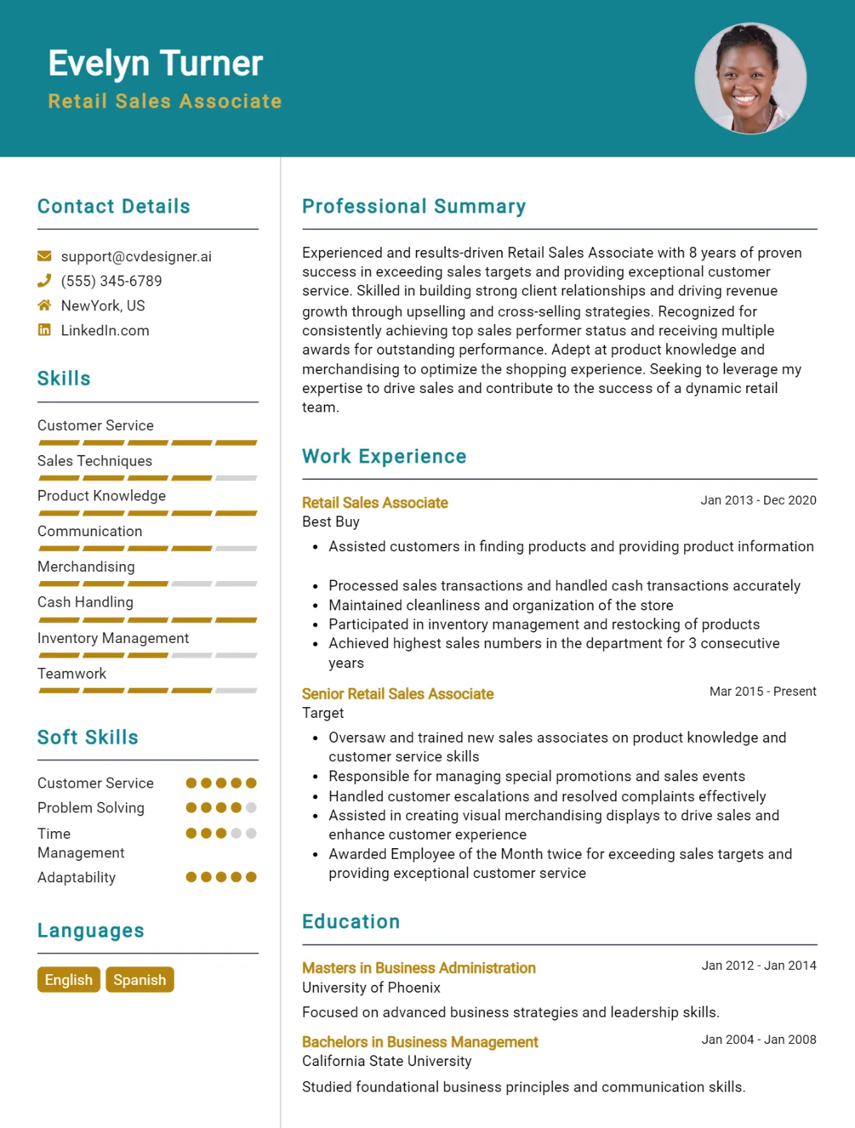 Retail Sales Associate CV Example