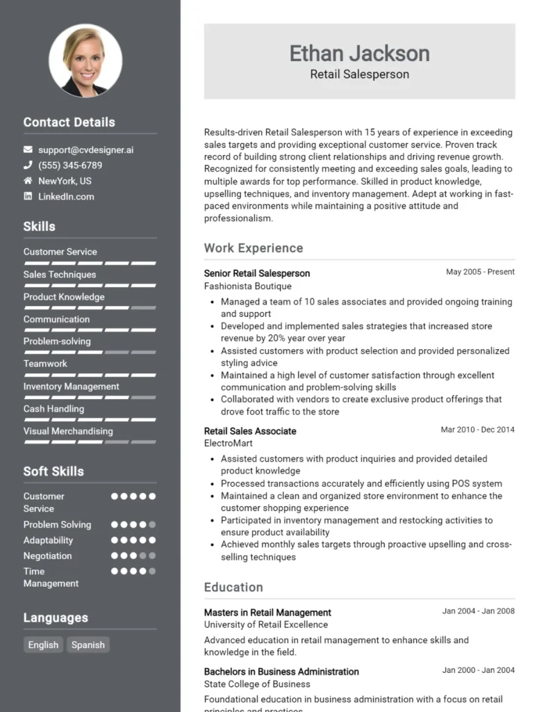 Retail Salesperson CV Example