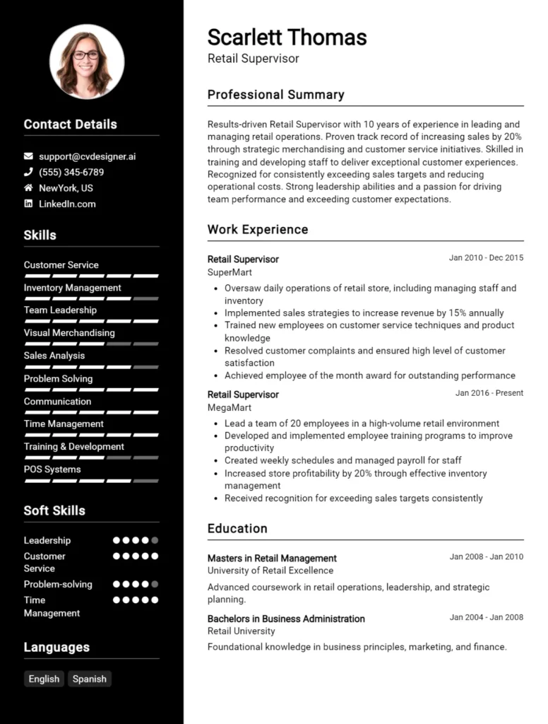 Retail Supervisor CV Example