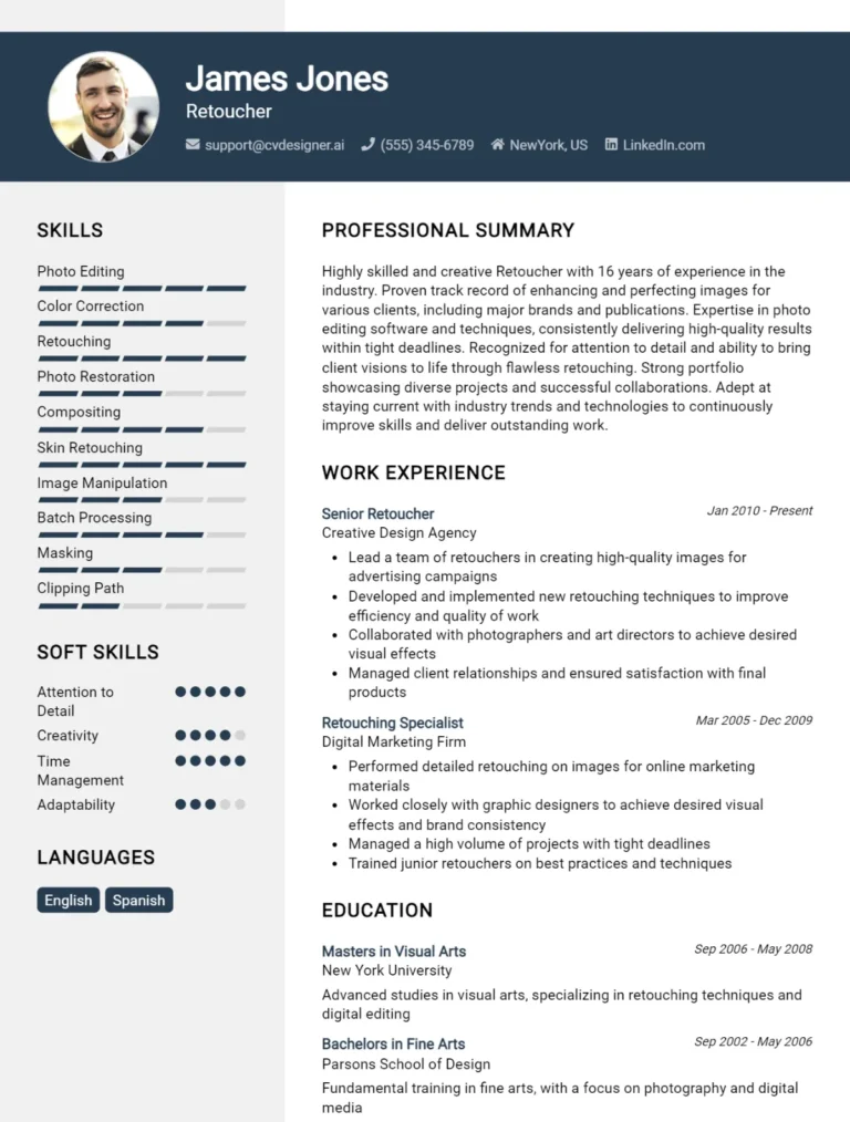 Retoucher CV Example For 2025: Tips & Templates